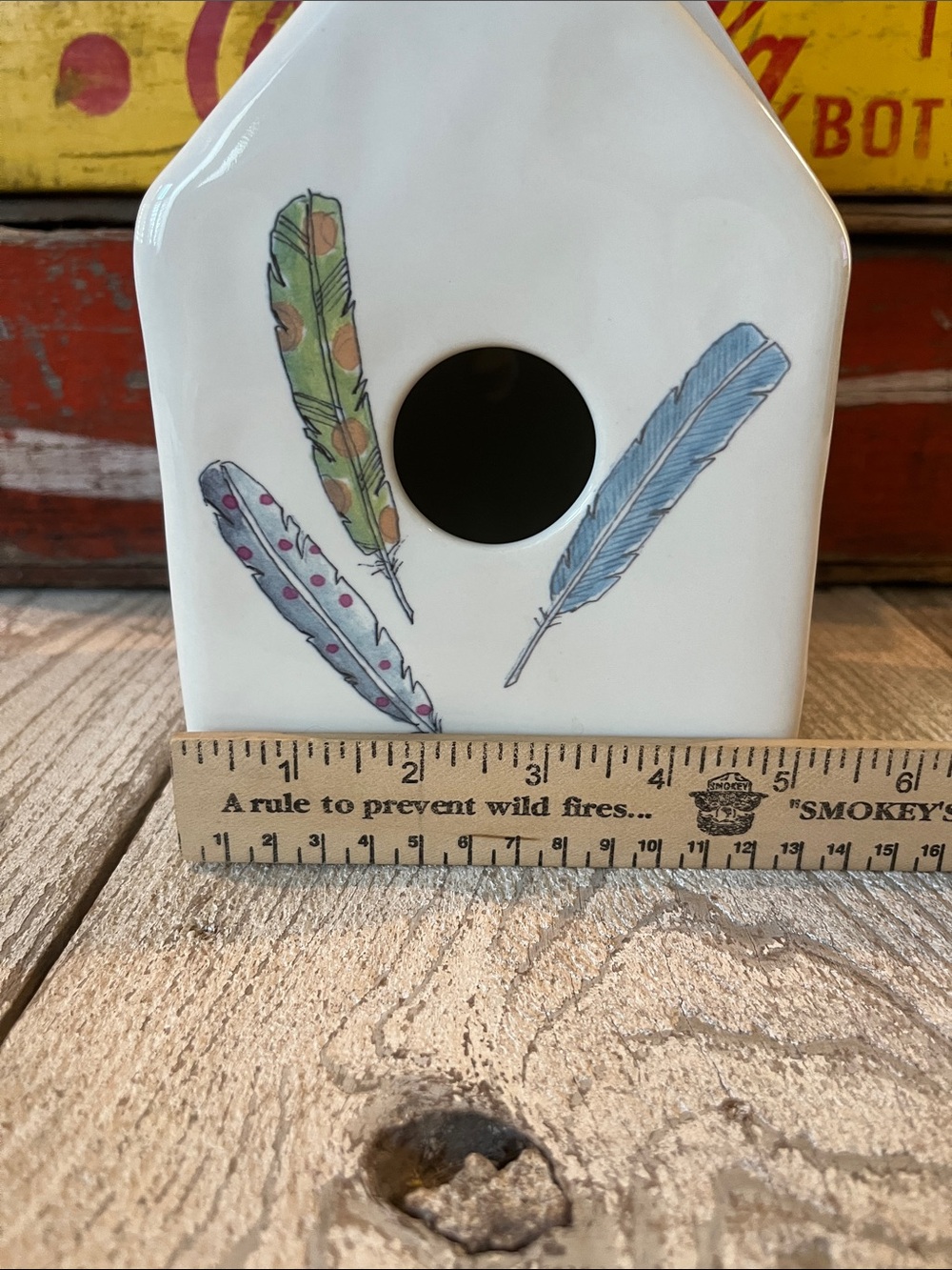 NWT - Rae Dunn Ceramic Birdhouse with Colorful Feather Motif from 2018 - Picture 8 of 8